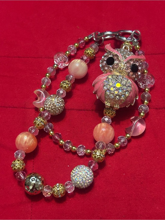 Tge Groovy Girl Jewelry - Pink Rhinestone Owl Beaded Bag Charm / Purse Charm – Sparkly & Gorgeous!